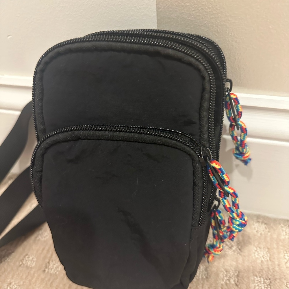 Aqua brand Black Crossbody Bag with Multicolor Tassels
